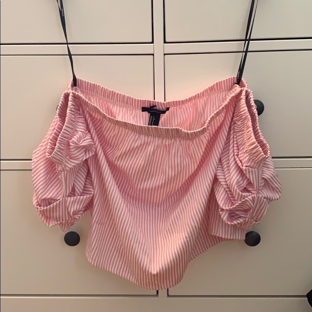 FOREVER 21 PINK STRIPED OFF THE SHOULDER TOP